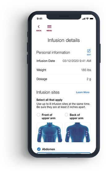 Hizentra app infusion details sample